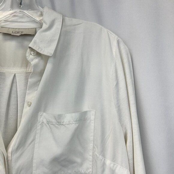 Ann Taylor Loft Womens Ivory Long Sleeve Chest Pockets Button-Up Shirt Sz Medium - Picture 6 of 10